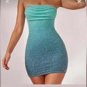 Oh Polly Teal Ombré Mini Dress